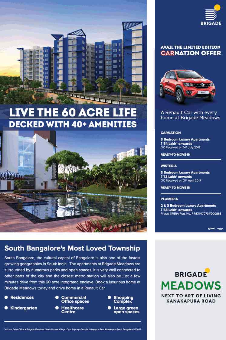 Get a Renault car with every booking at Brigade Meadows in Bangalore